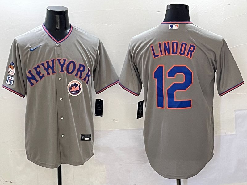 Men New York Mets #12 Lindor Grey Second generation 2025 Nike MLB Jersey style 11->new york mets->MLB Jersey